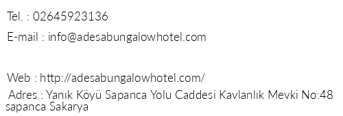 Sapanca Adesa Bungalow Boutique Hotel telefon numaralar, faks, e-mail, posta adresi ve iletiim bilgileri